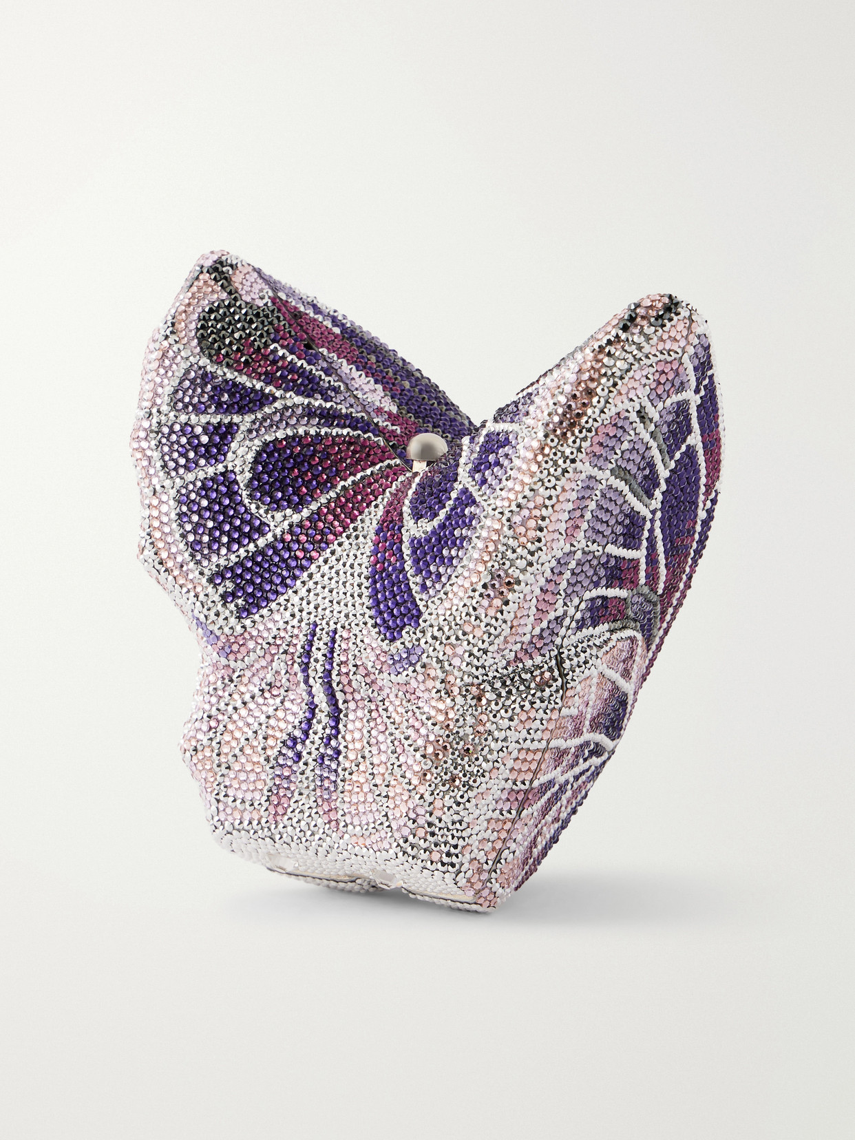 Butterfly Crystal-embellished Silver-tone Clutch - Purple