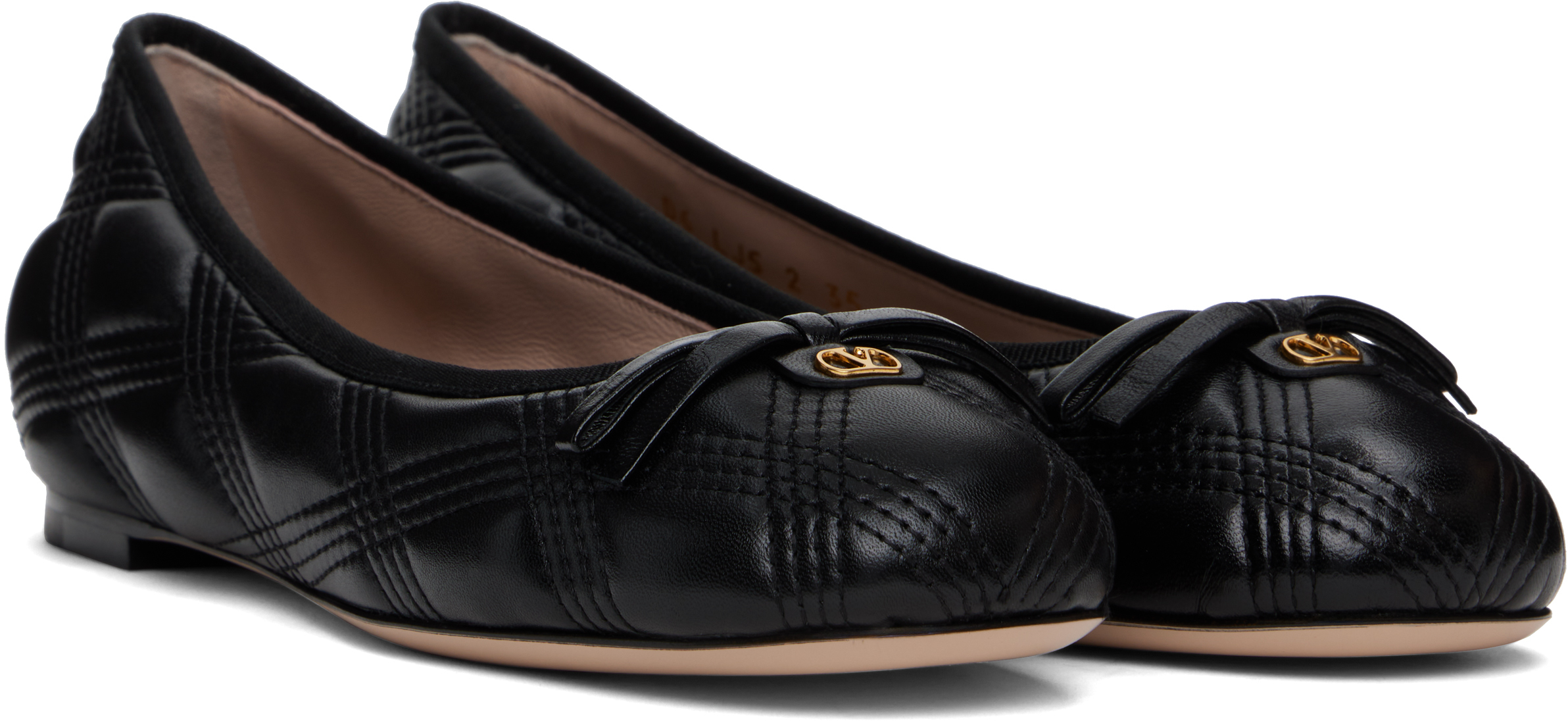 Valentino Garavani Black Quiltie 67 Ballerina Flats
