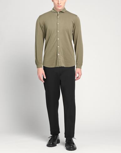 Man Shirt Military green Size M Cotton, Elastane