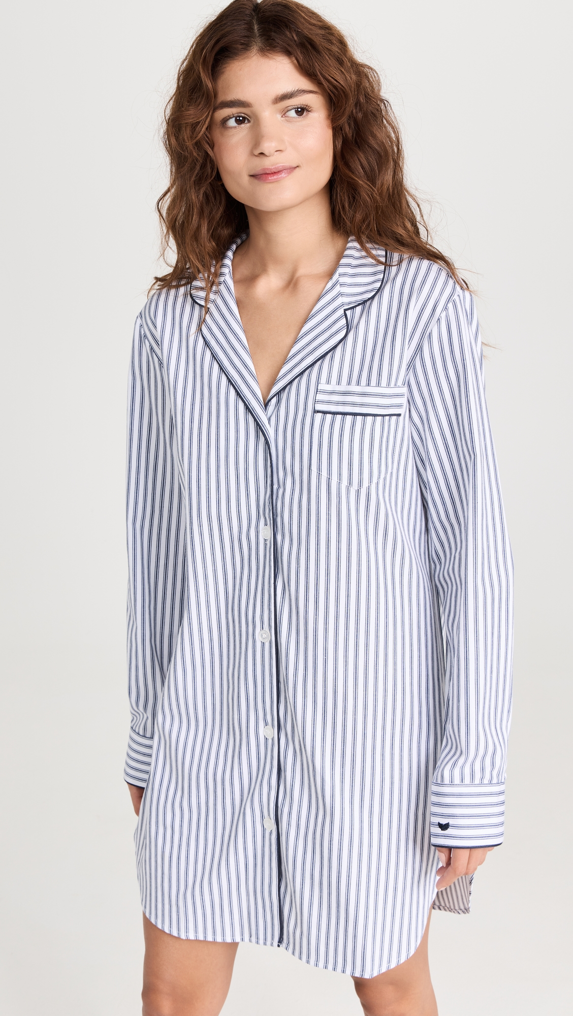 Navy French Ticking Nightshirt White Navy