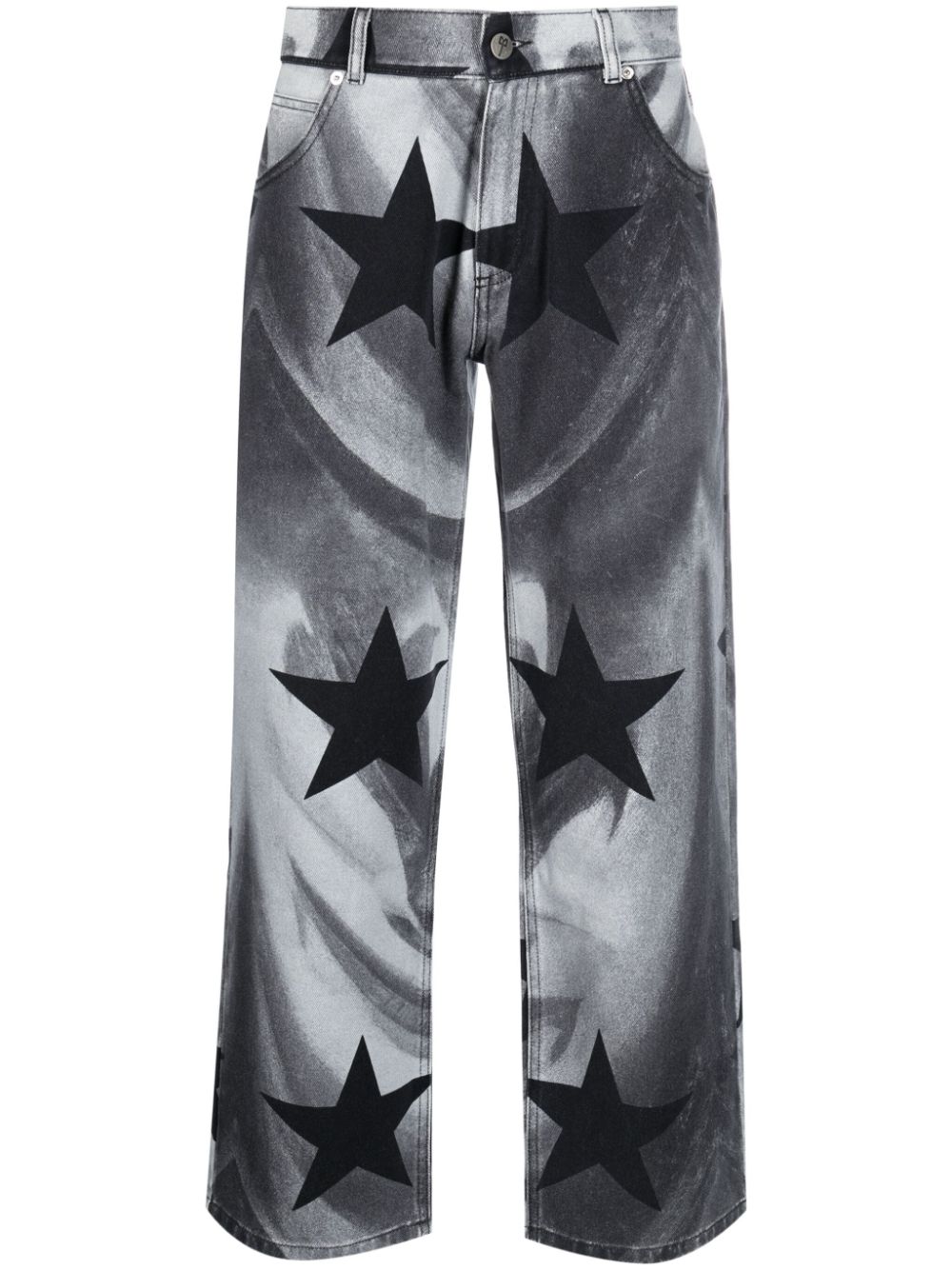 Photograph-print cotton cropped jeans - Black