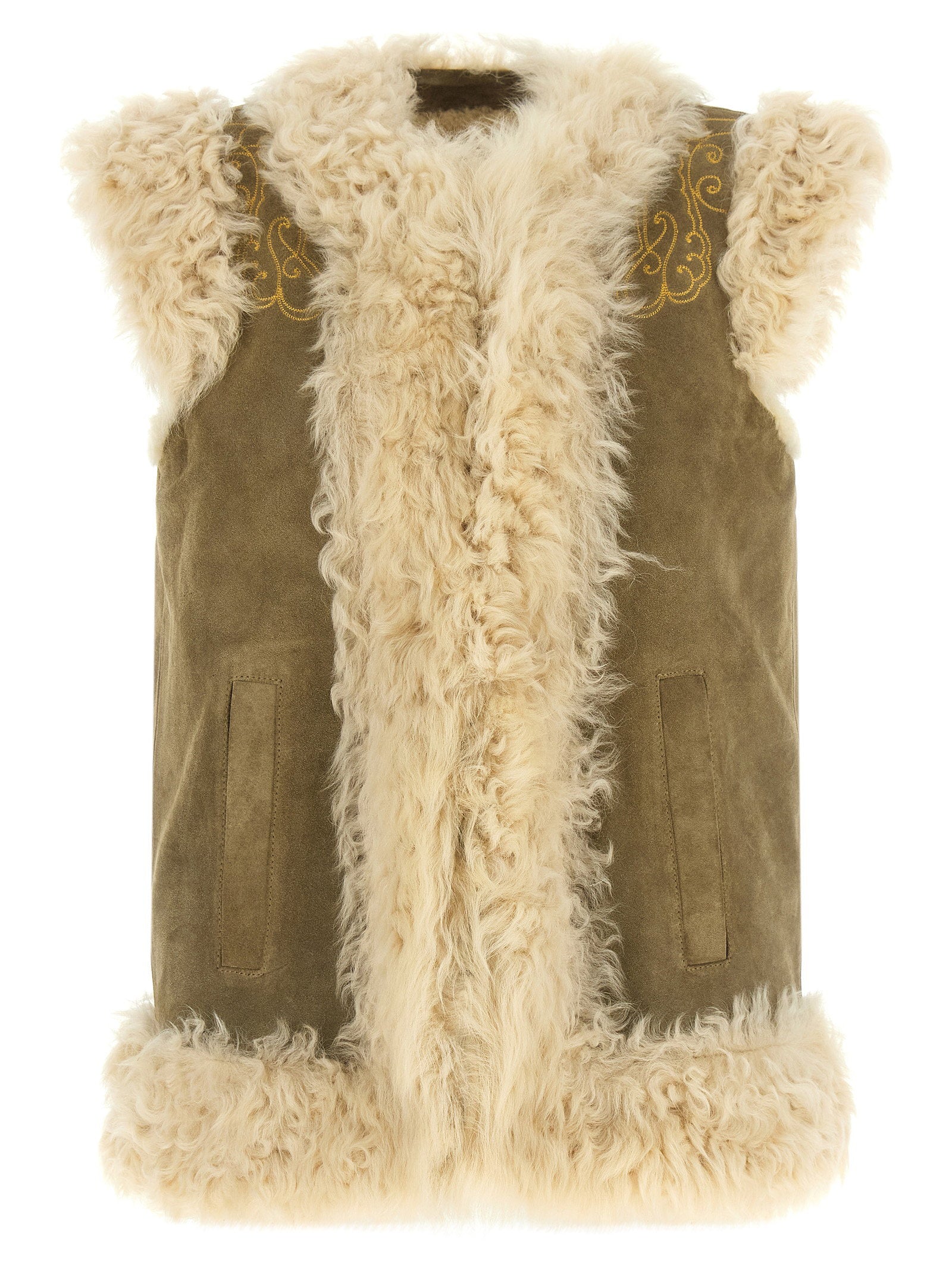 Shearling & Suede Vest — Olive