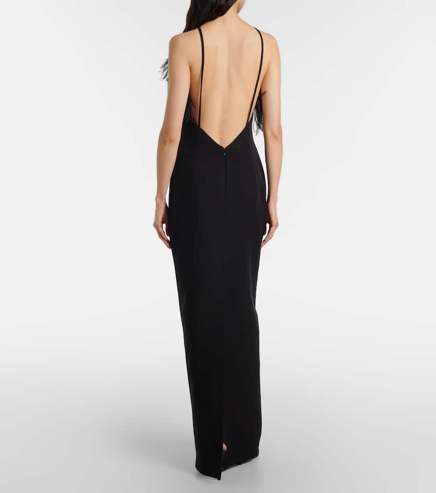 Feather-trimmed gown