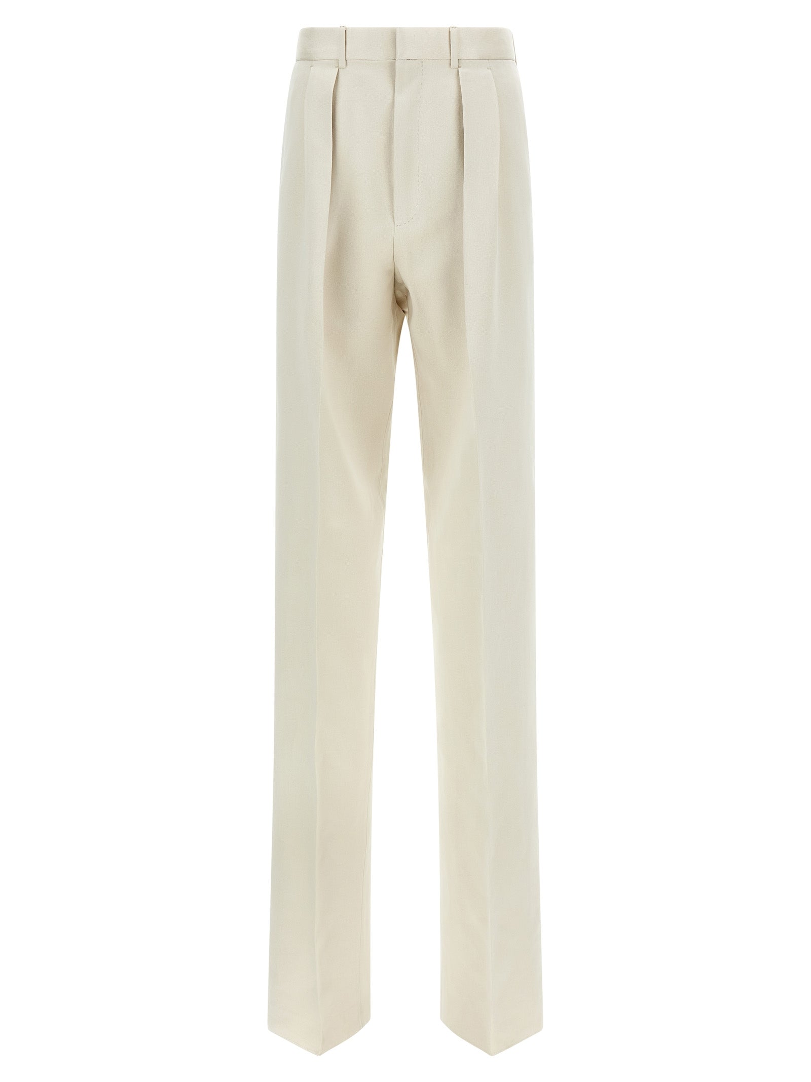 Cotton-Silk Blend Trousers — Beige