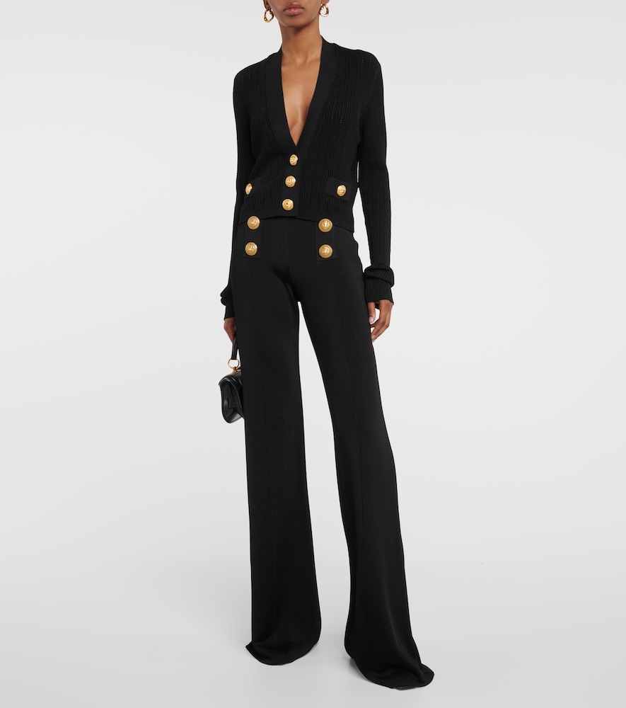 High-rise flared knit pants