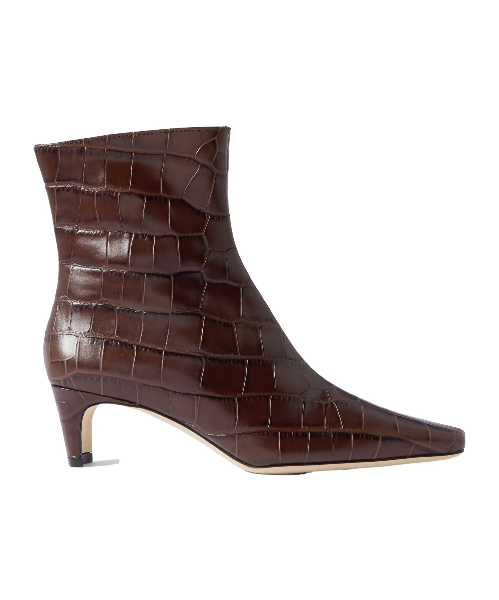 Croc-effect leather ankle boots