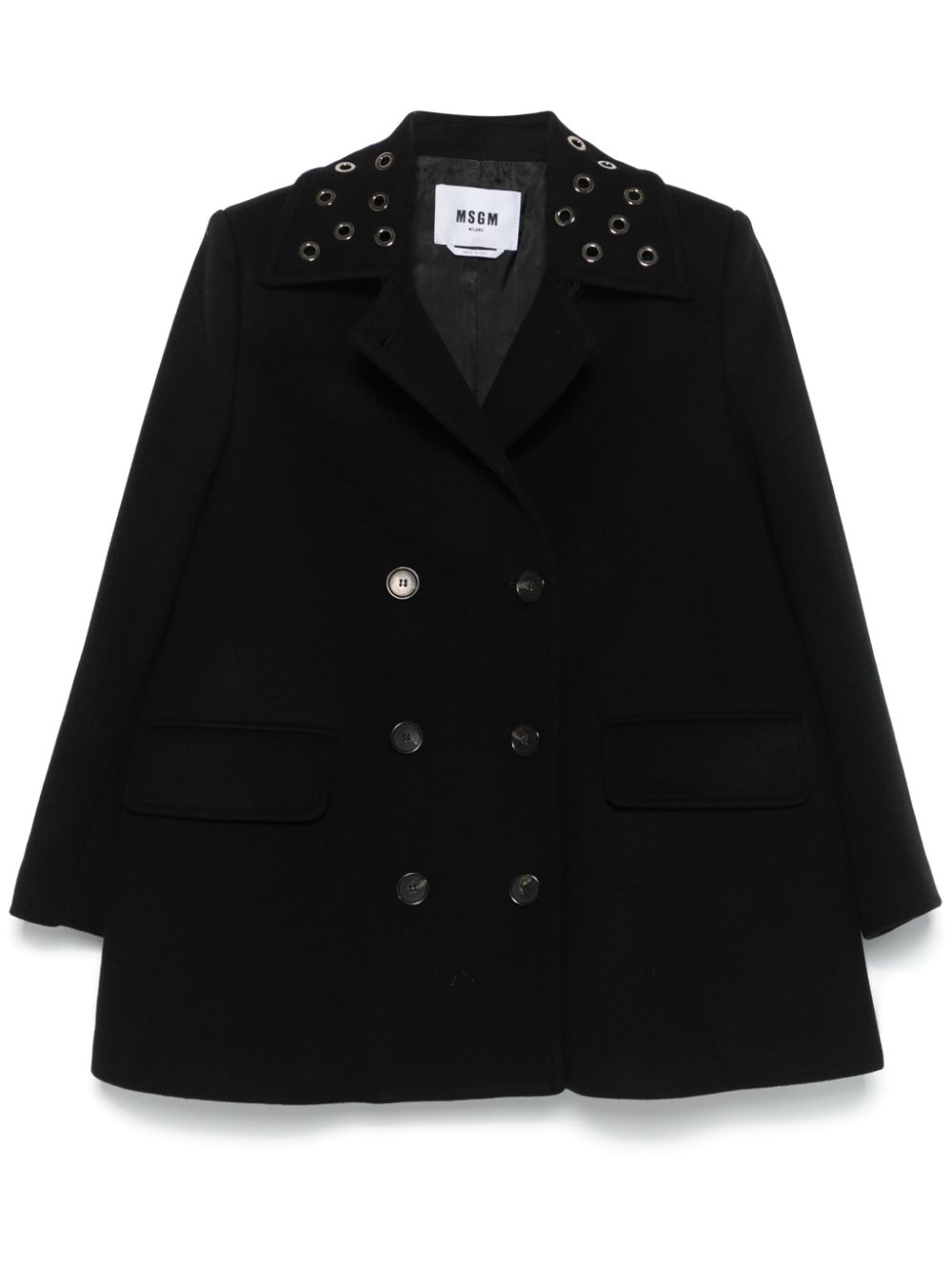 Eyelet-detail coat - Black