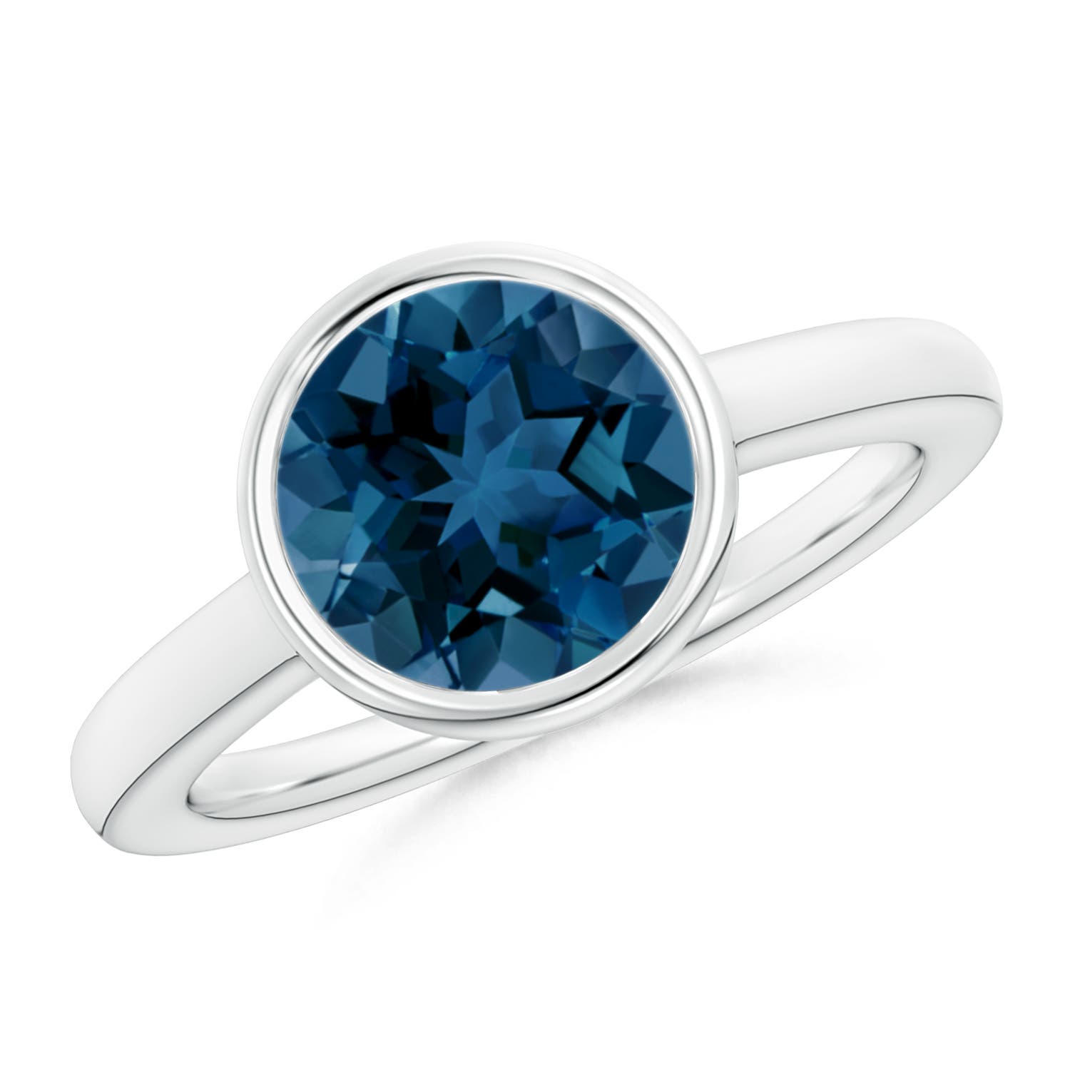 Angara 3.3 Carats Bezel-Set Round London Blue Topaz Solitaire Engagement Ring in Platinum
