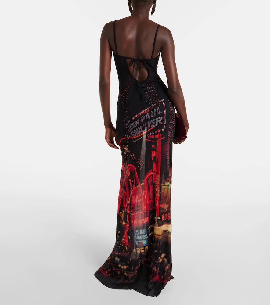 Printed mesh slip dress