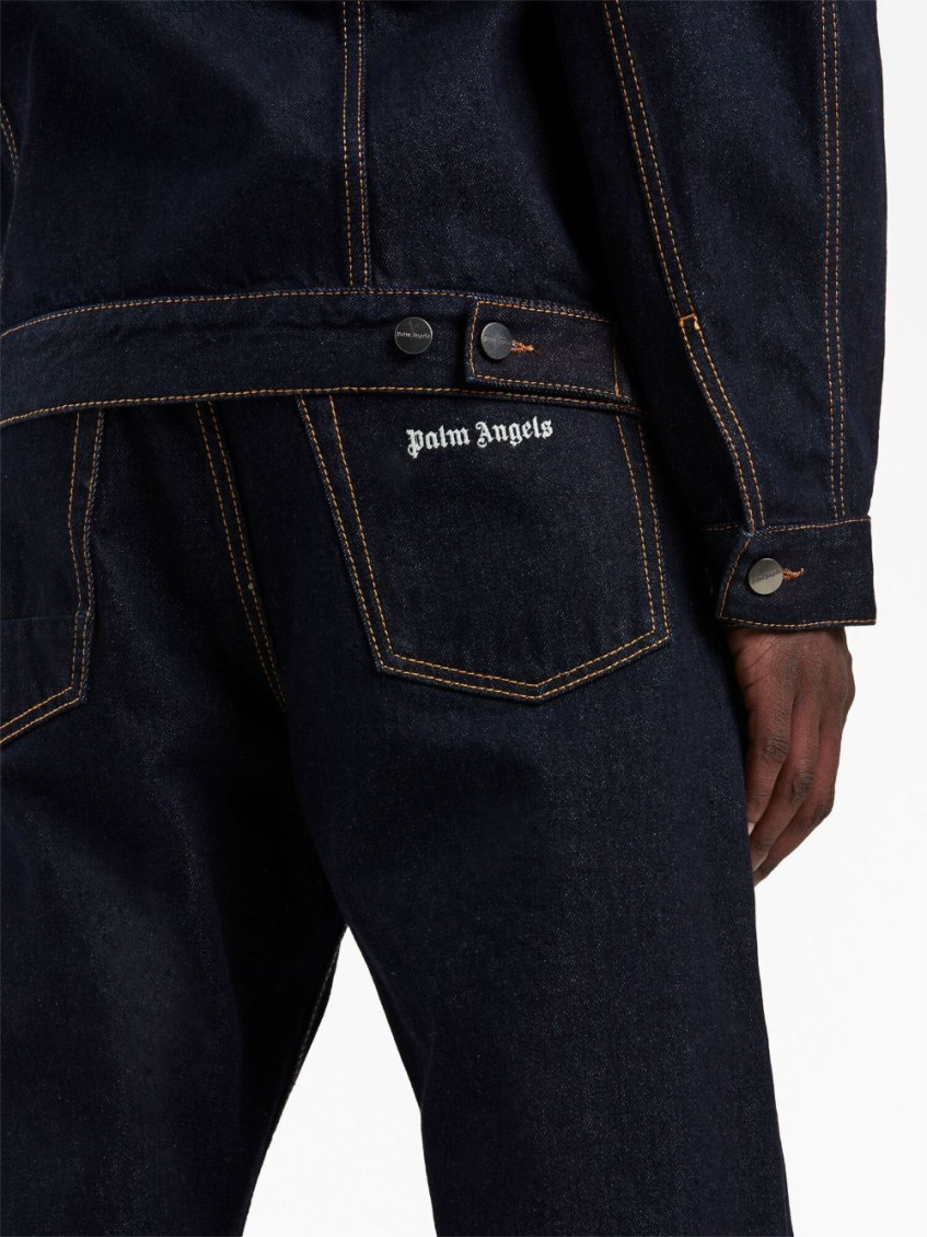 Logo-embroidered denim jeans - Blue