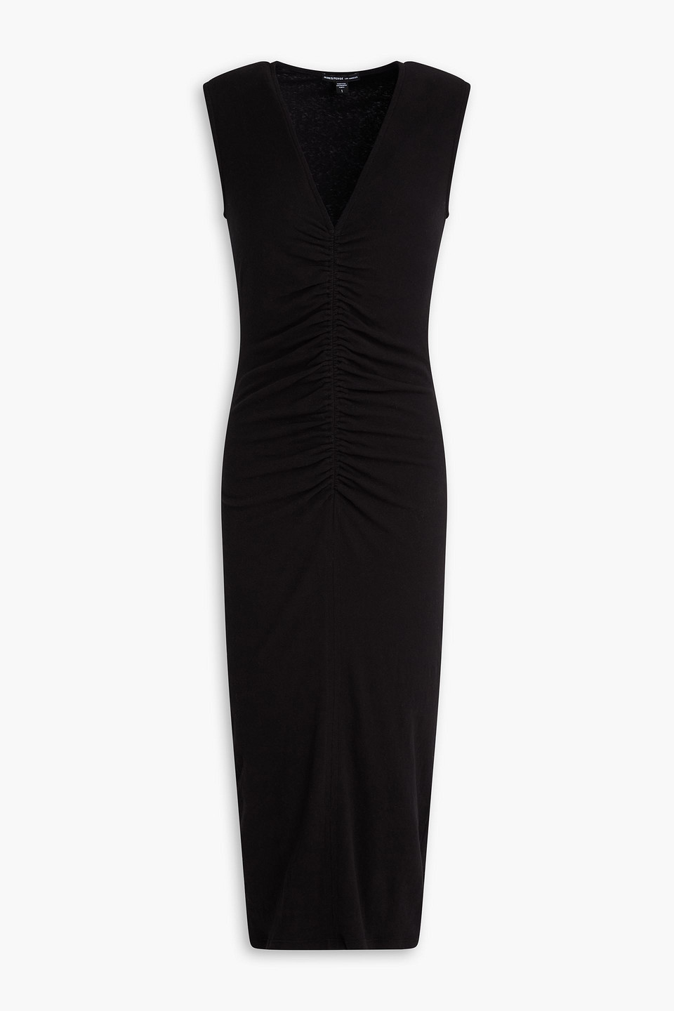 Ruched cotton-blend jersey midi dress - Black - 0