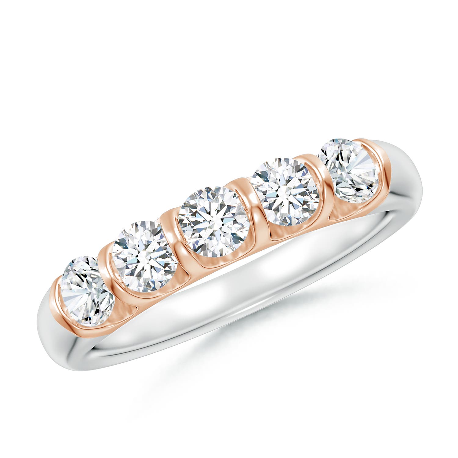 Angara 0.73 Carat Bar Set Five Stone Round Diamond Wedding Ring for Her in 14K White & Rose Gold