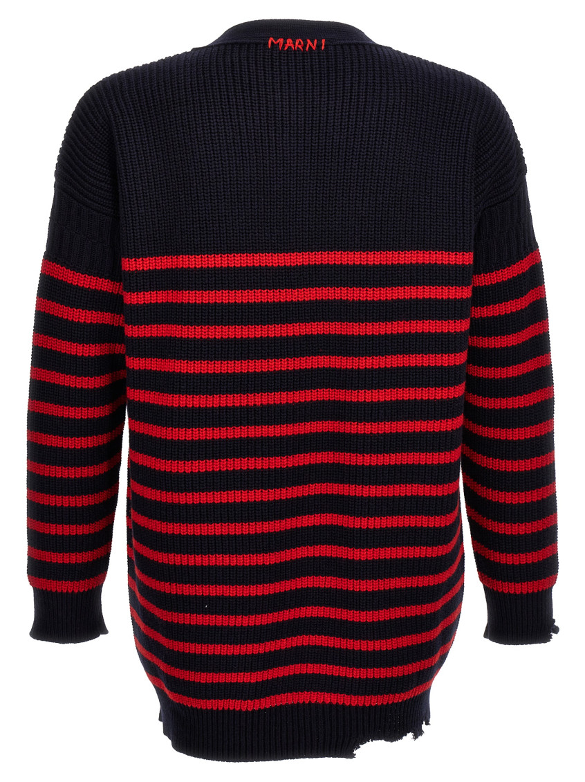 Destroyed Effect Striped Cardigan