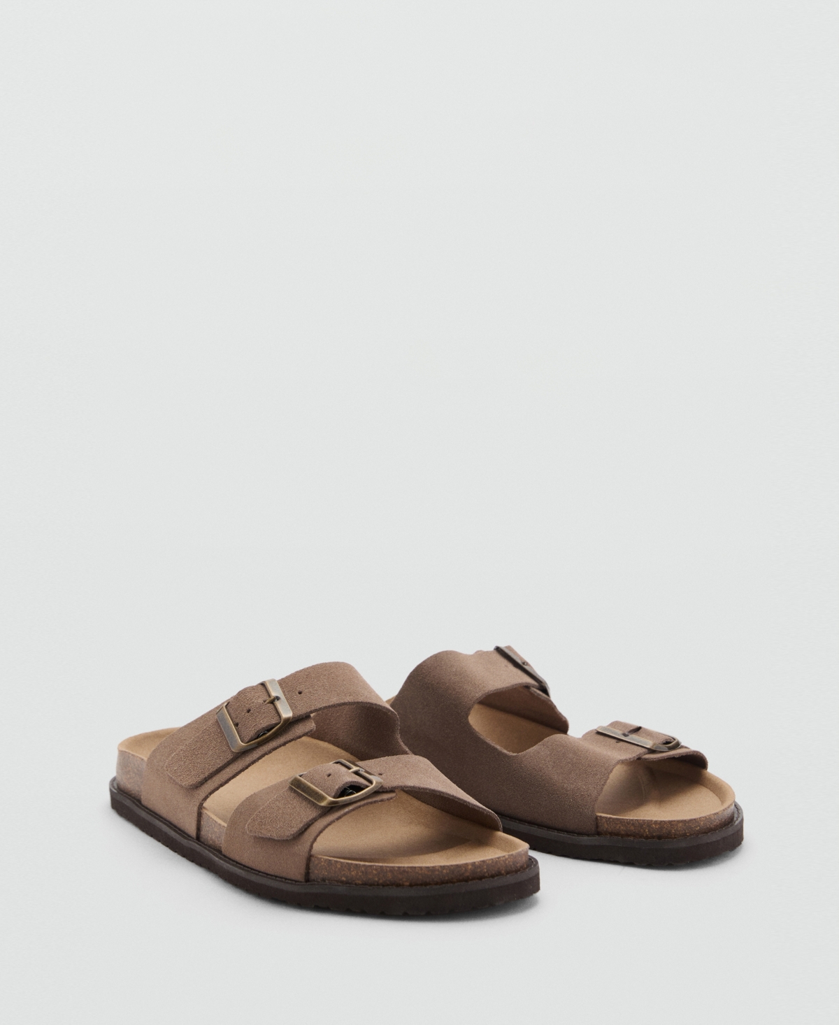 Men's Buckles Leather Sandals - Medium Brown