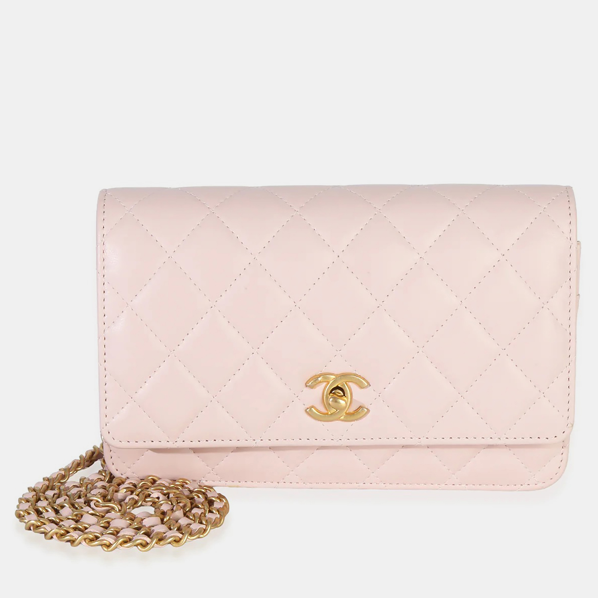 Chanel Pink Quilted Lambskin CC Pearl Crush Wallet On Chain