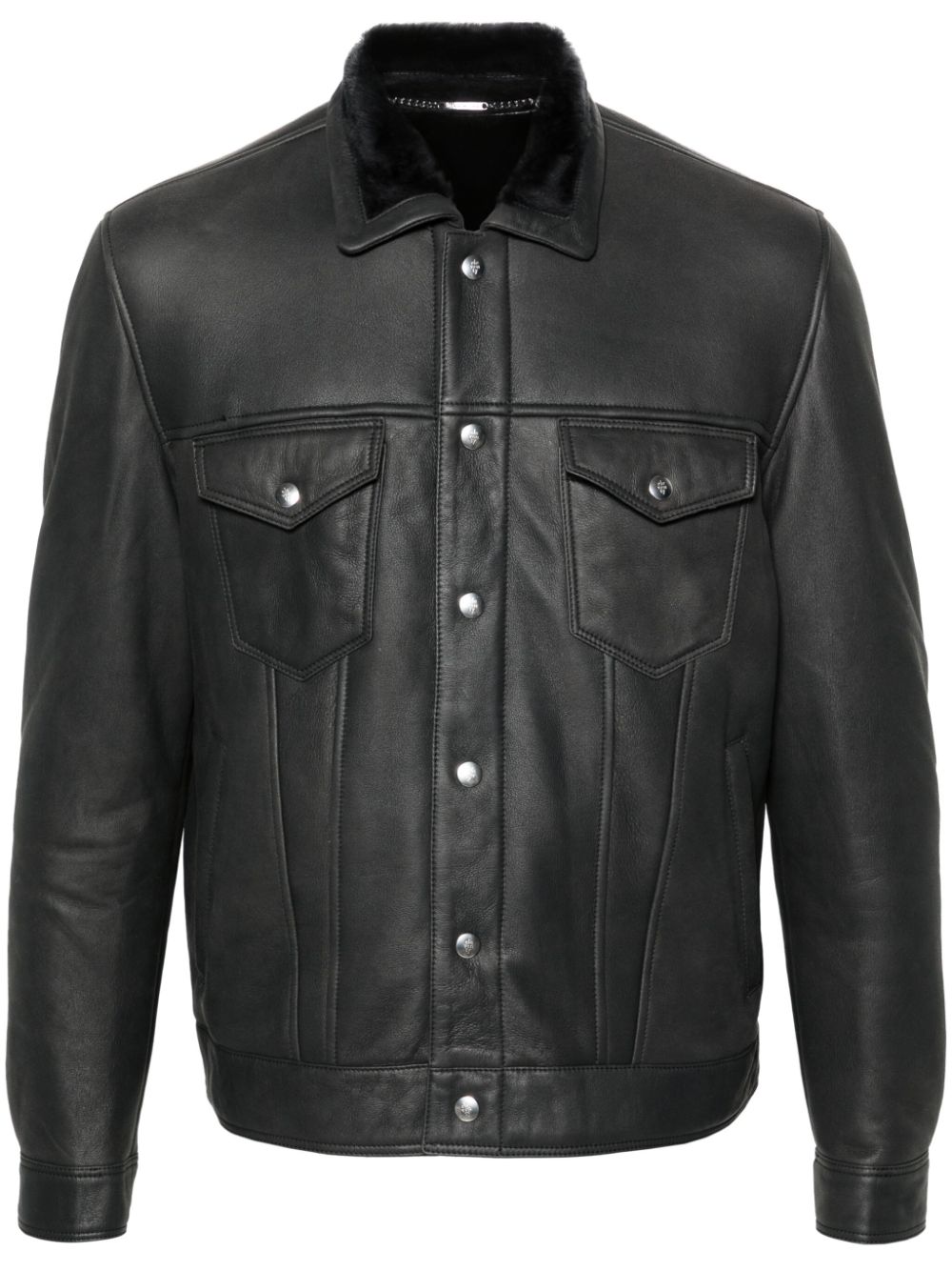 Seam-detail leather jacket - Black