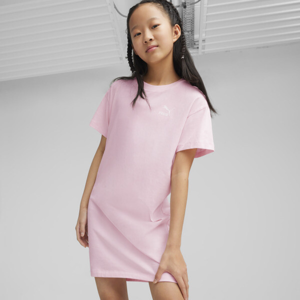 PUMA BETTER CLASSICS Big Kids' Girl's T-Shirt Dress in Pink