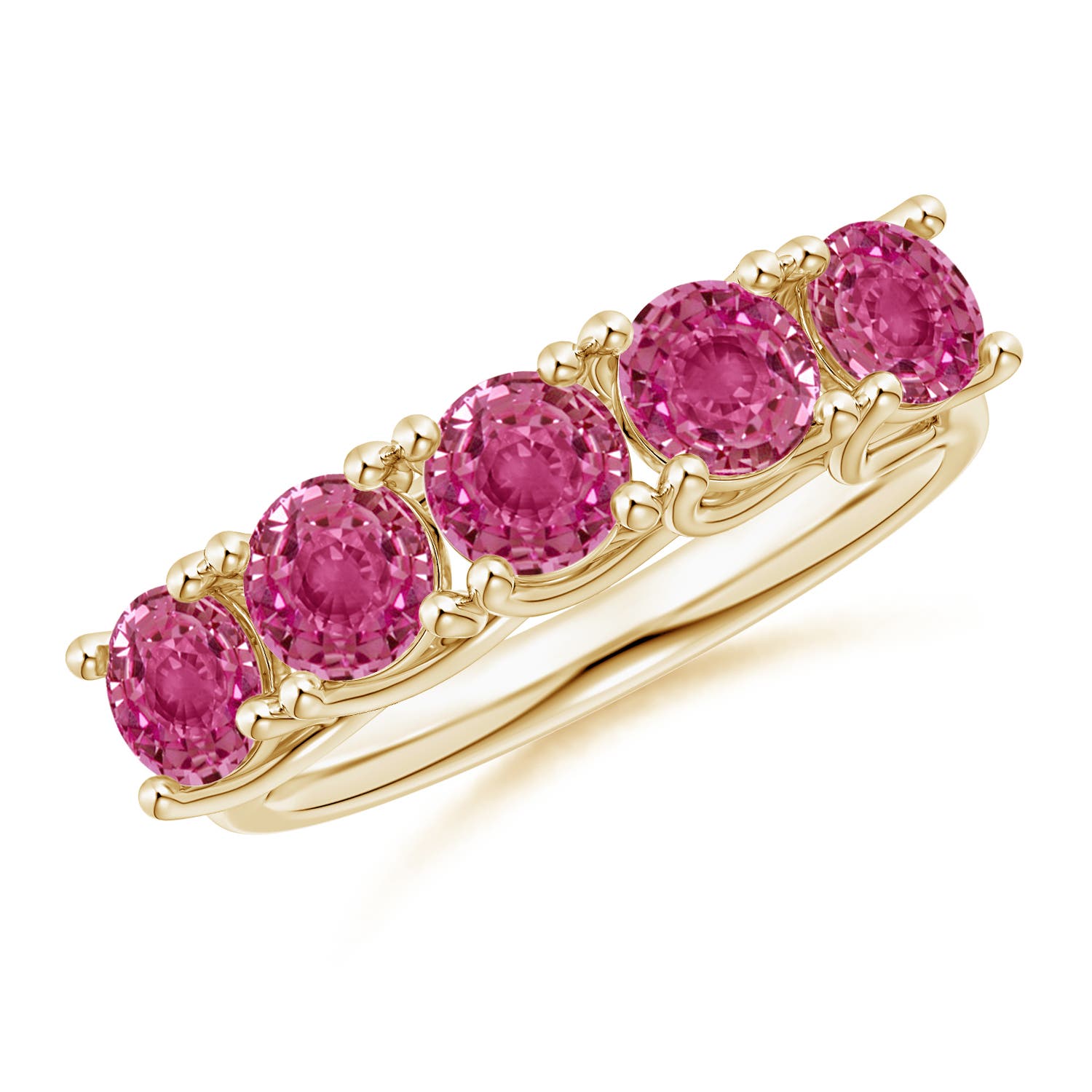 Angara 2.25 Carats Half Eternity Five Stone Pink Sapphire Wedding Ring in 14K Yellow Gold