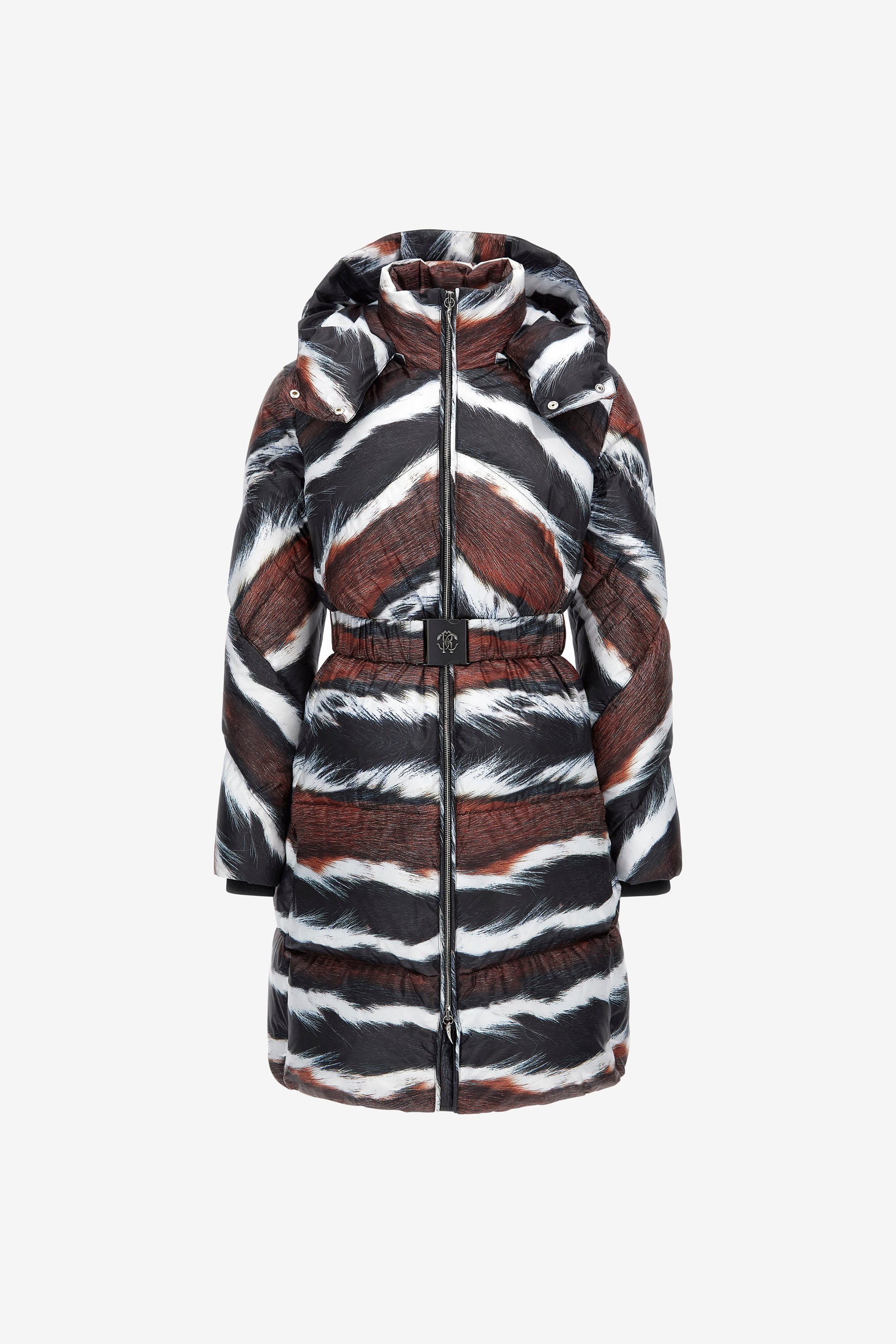 Animalier Print Puffer Jacket With Belt