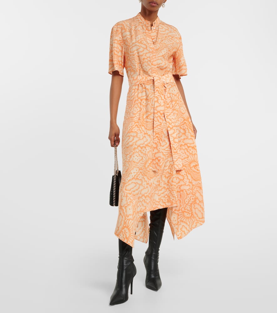 Printed asymmetric silk midi dress