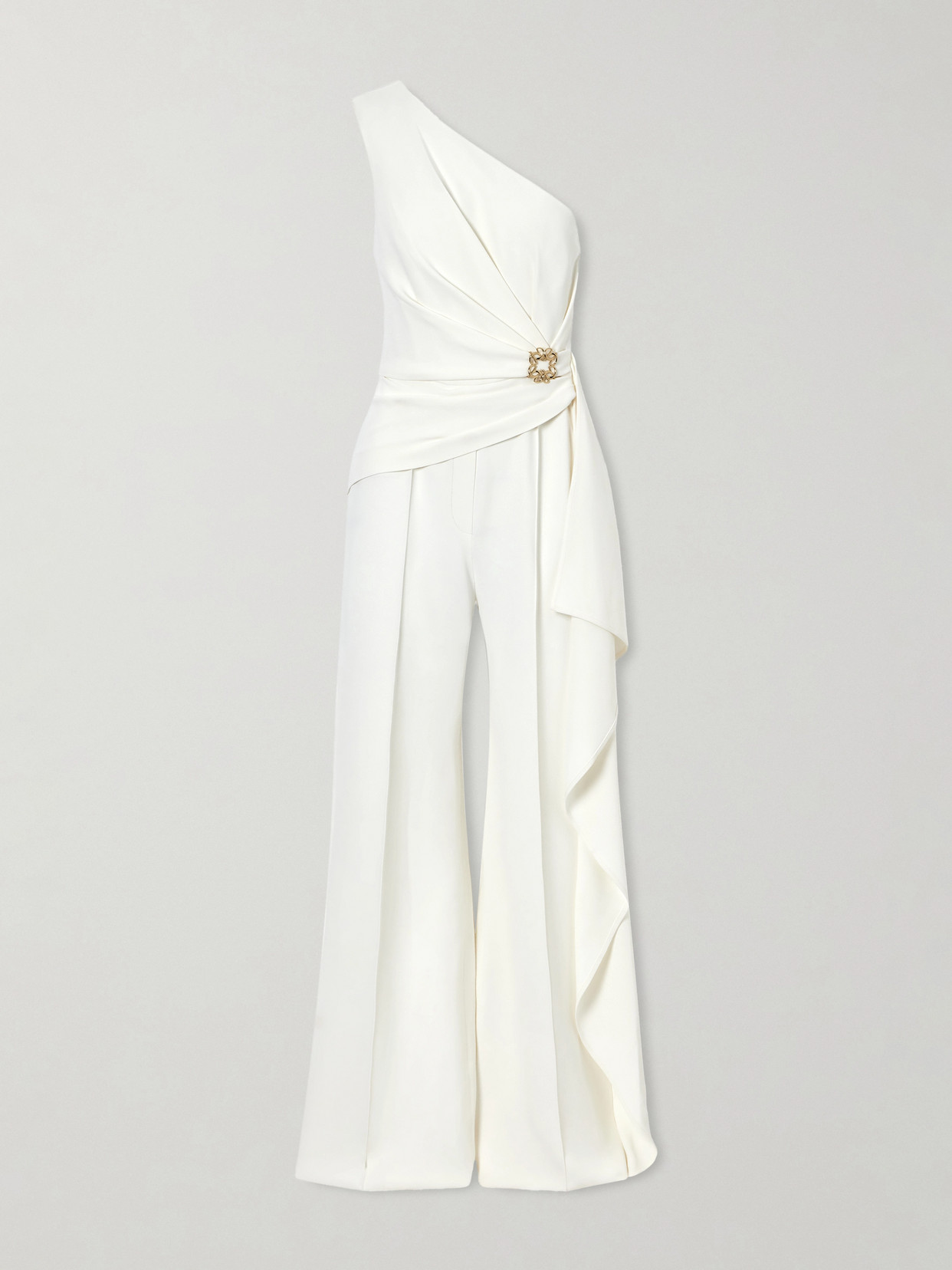 One-shoulder Embellished Cady Jumpsuit - White