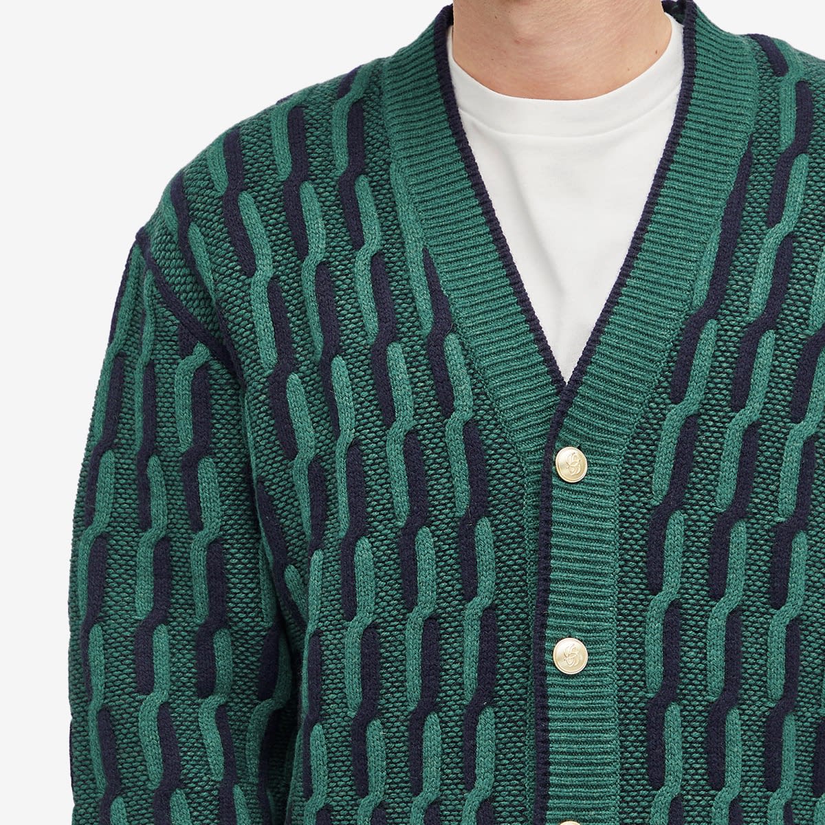 Men's Geometric Cardigan in Dark Green