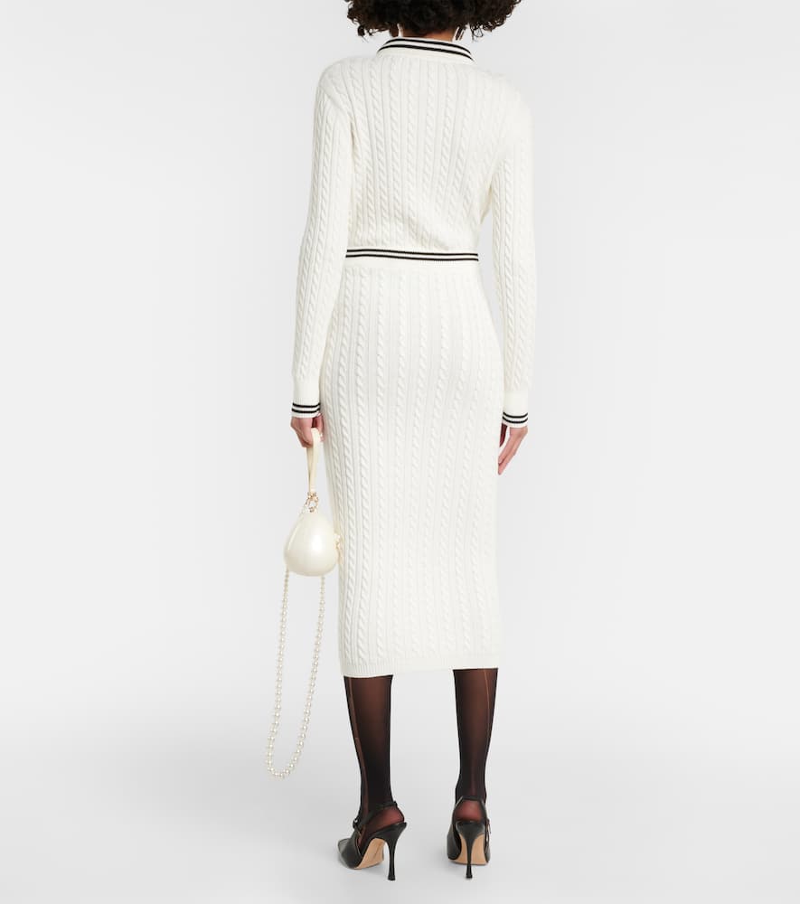 Striped cable-knit cotton midi skirt