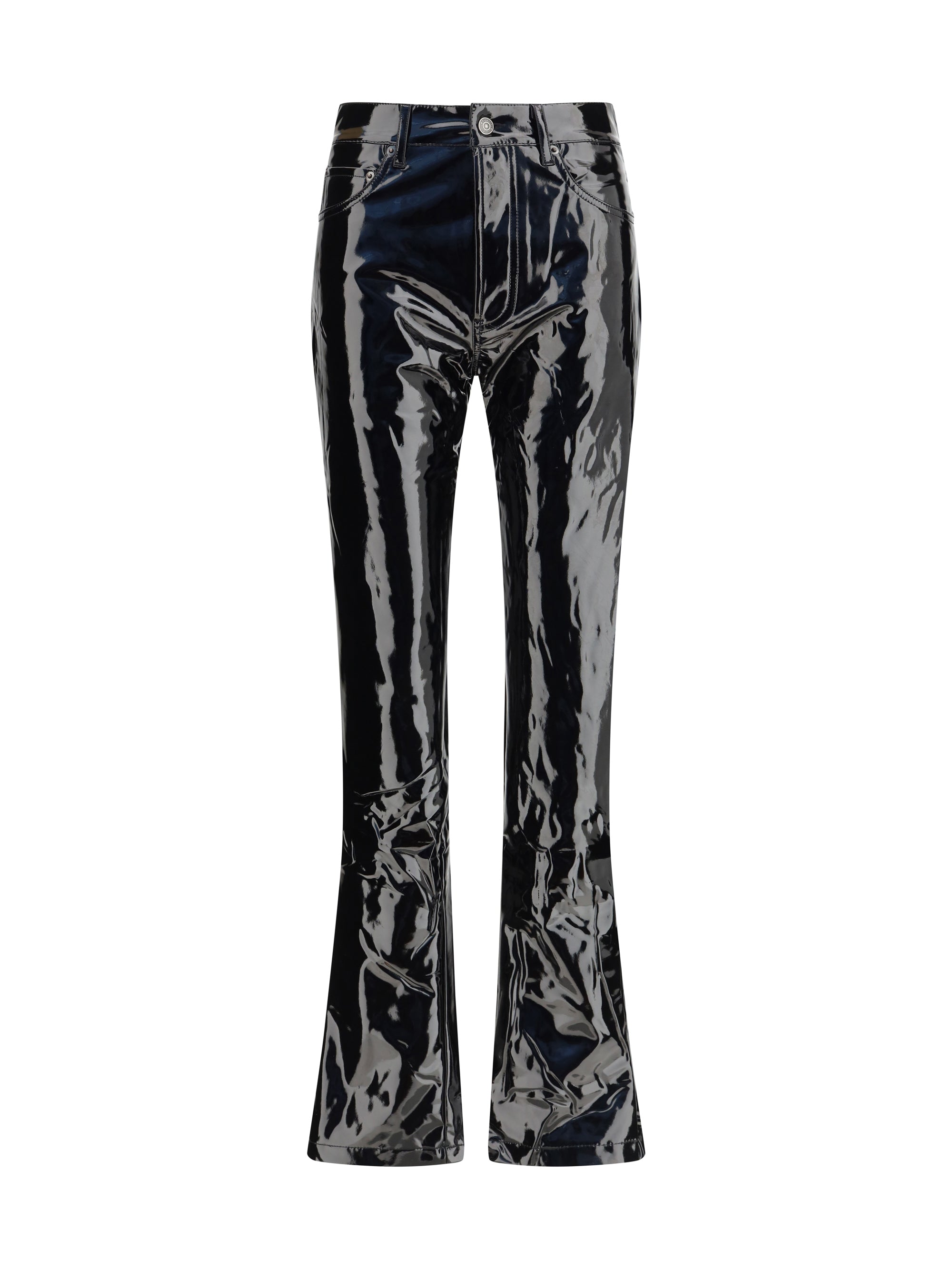 Vinyl Straight-Leg Trousers — Black