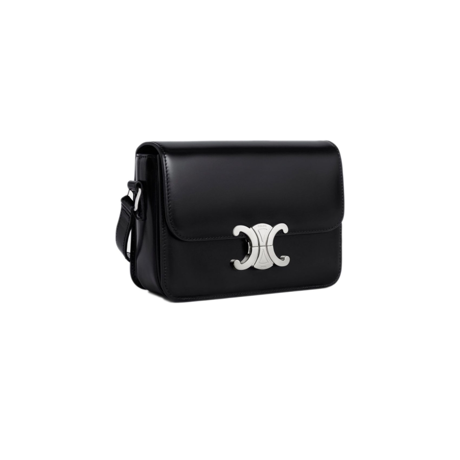 Shiny Calfskin Teen Triomphe Bag In Black