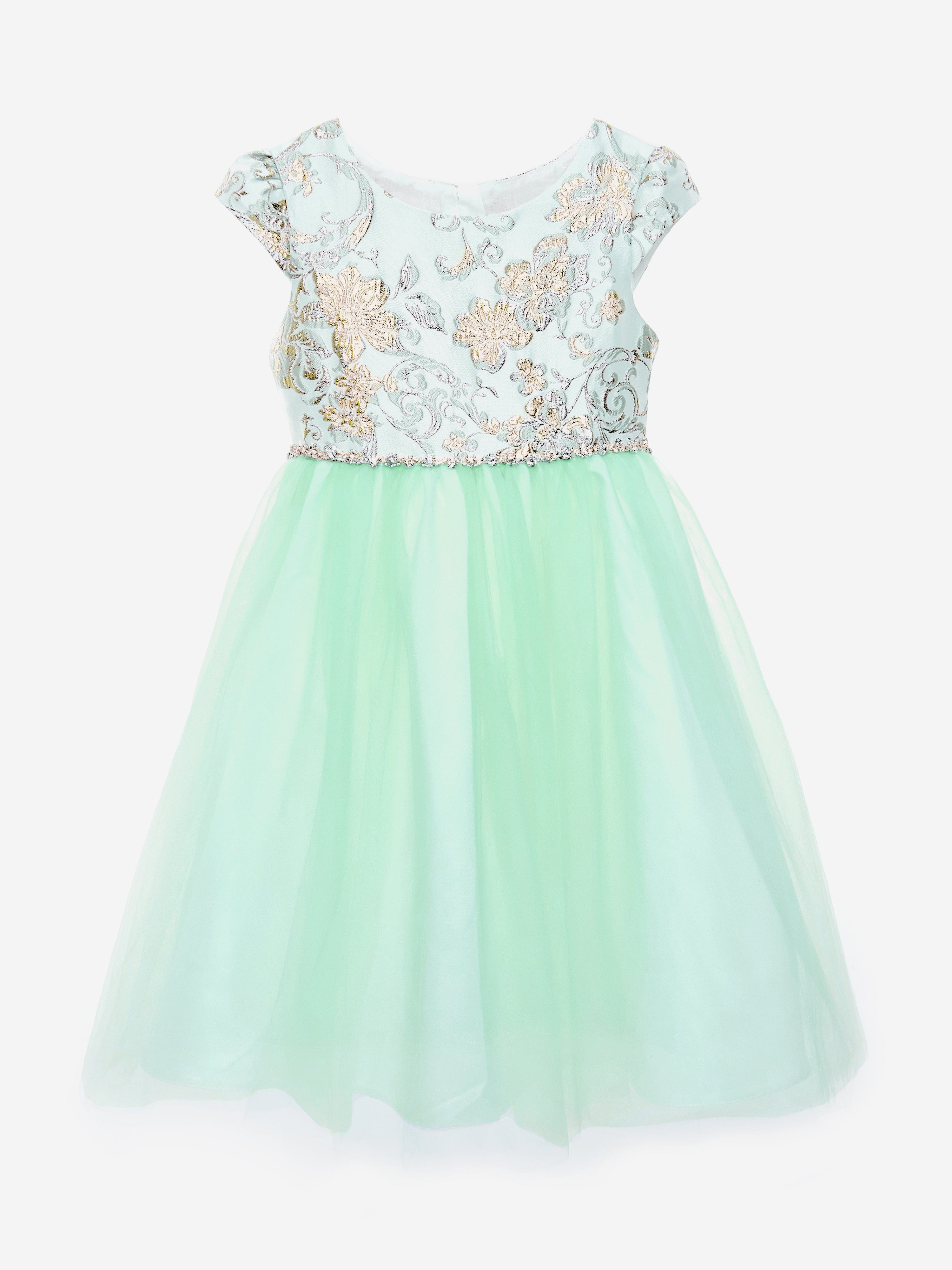 Girls Crystal Cascade Dress in Green 10 Years By Childsplay Clothing