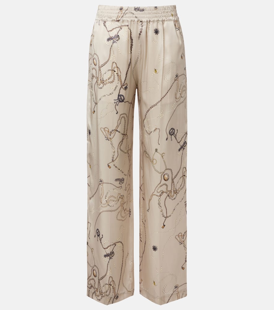 Printed silk satin pajama pants