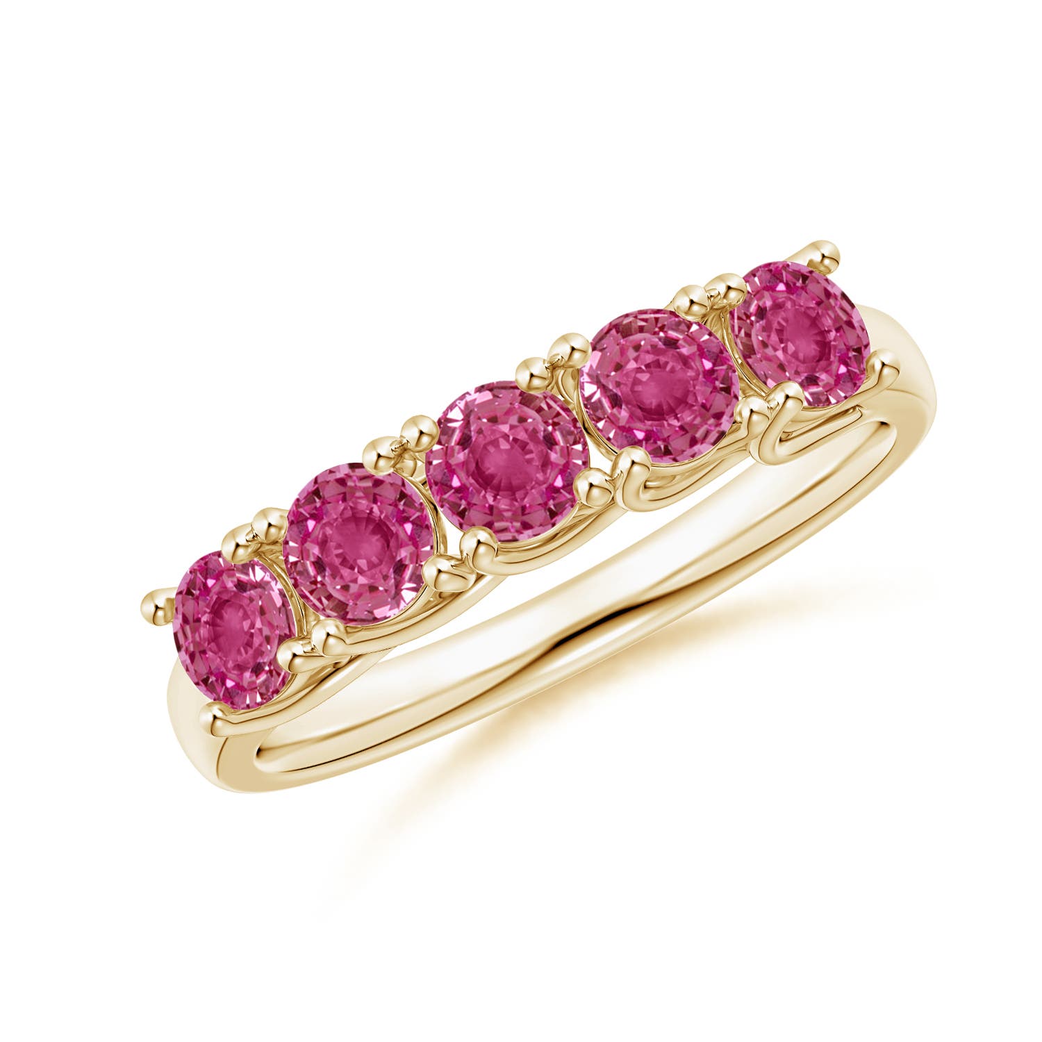 Angara 1.35 Carats Half Eternity Five Stone Pink Sapphire Wedding Ring in 14K Yellow Gold