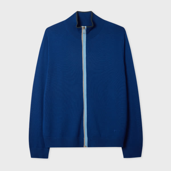 Blue Merino Wool Zip-Through Cardigan