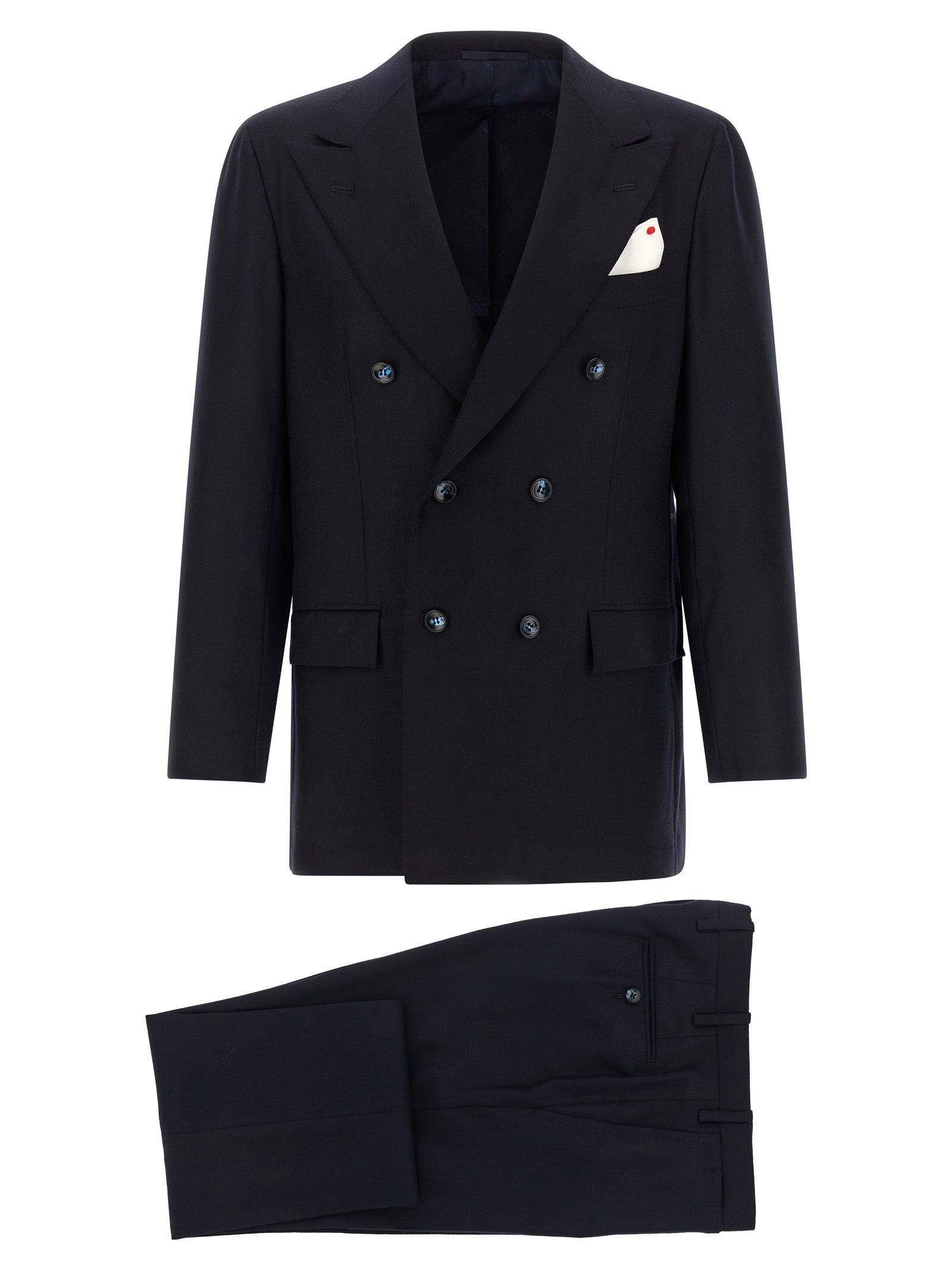 Virgin Wool and Cashmere Double-Breasted Pant Suit — Navy