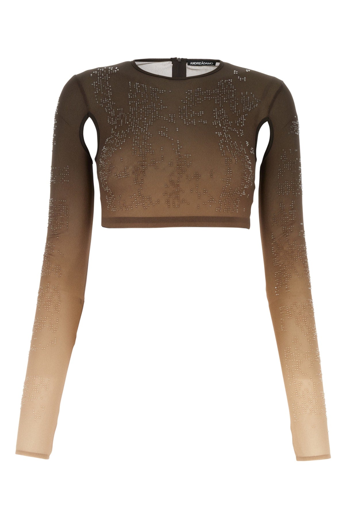 Studded Mesh Crop Top — Brown