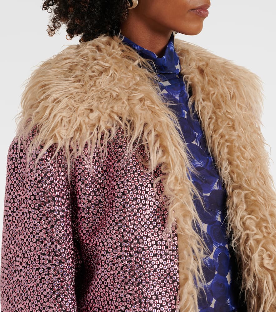 Faux fur-trimmed metallic jacket