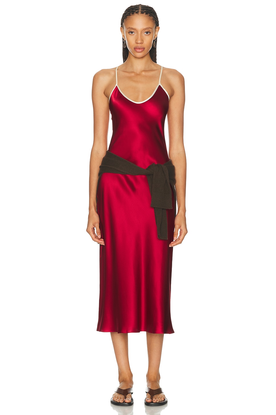 Comme Si Silk Bias Slip Dress in Deep Red - Red. M also in L