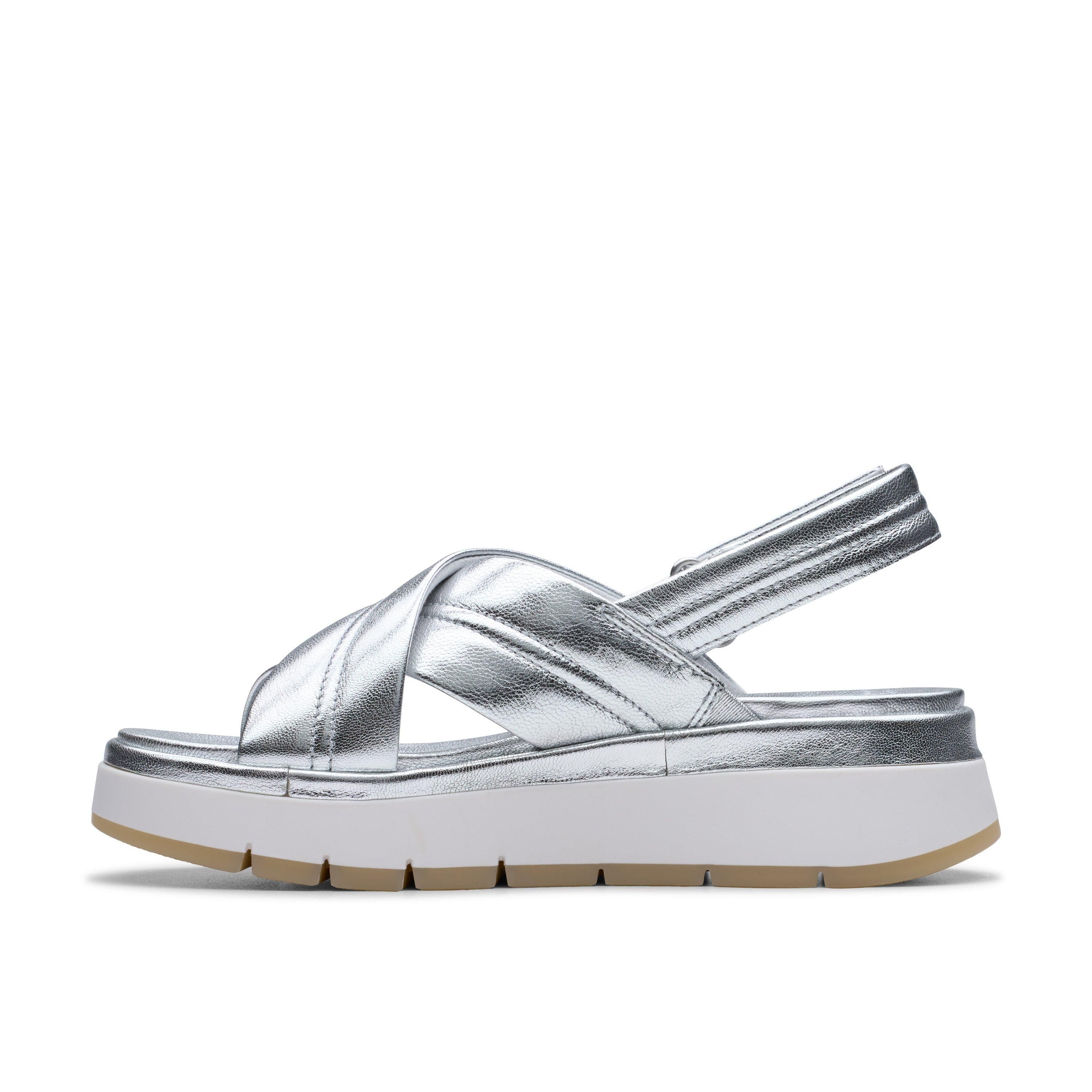 Clarks Tuscan Cross Silver Leather Flat Sanda