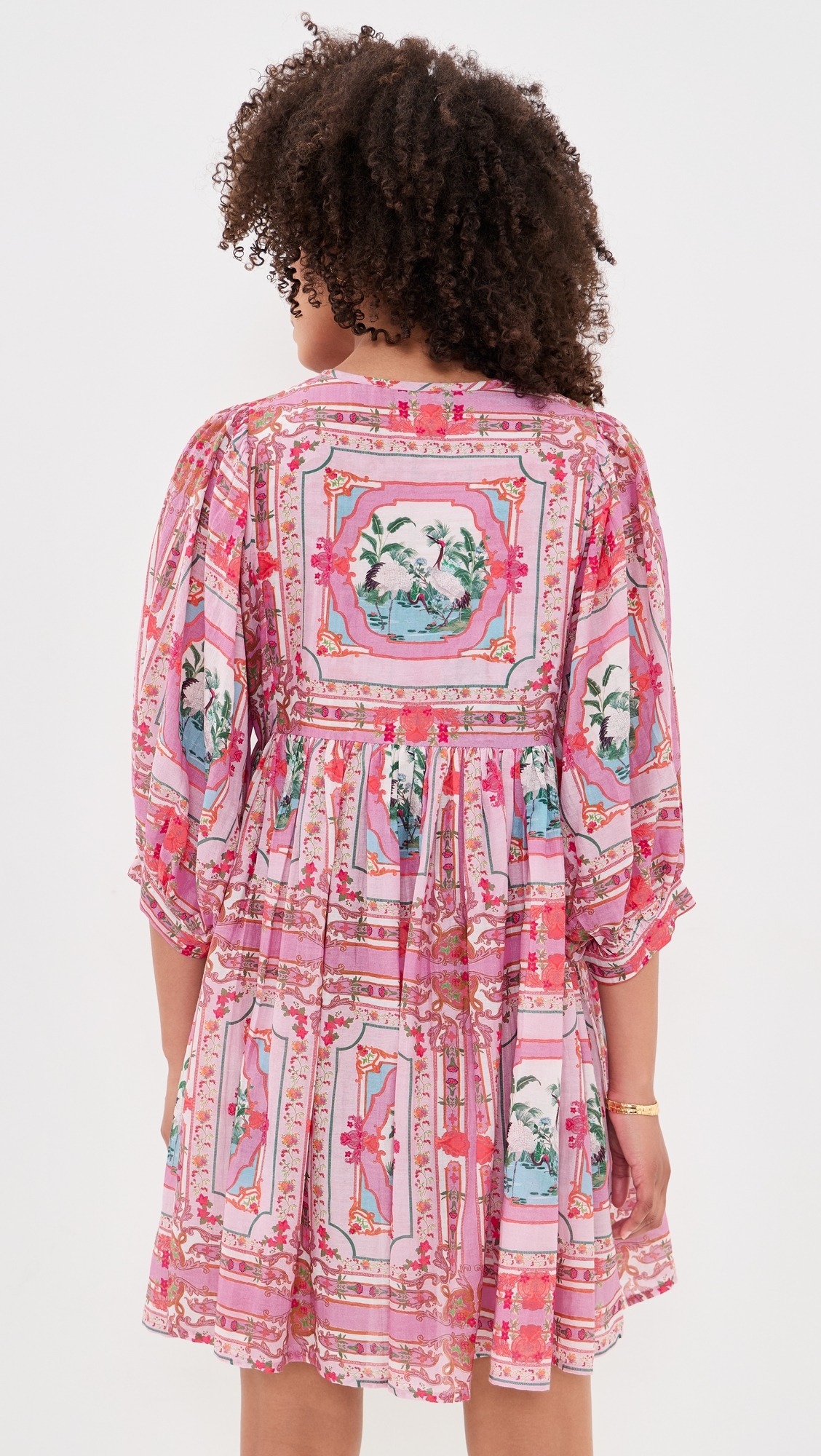 Sylvie Mini Tunic Dress Pink Bird Print