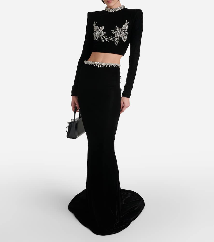 Embroidered crop top and maxi skirt