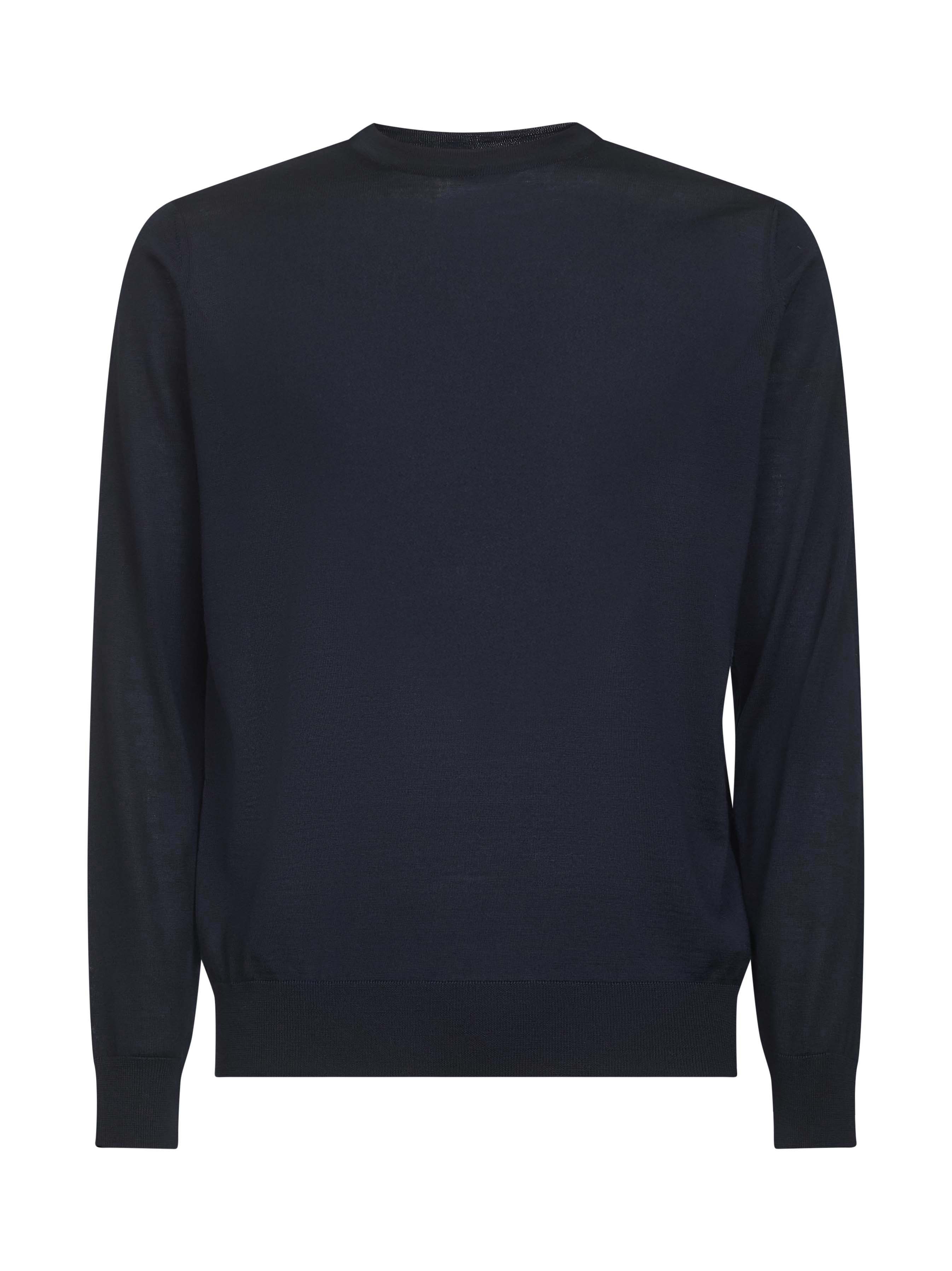 Virgin Wool Knit Crewneck Sweater — Blue