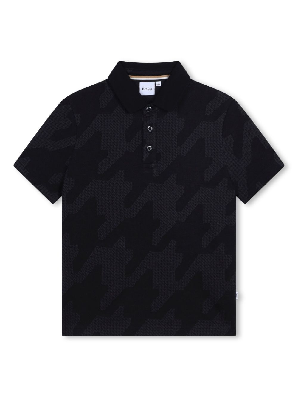Houndstooth-pattern cotton polo shirt - Black