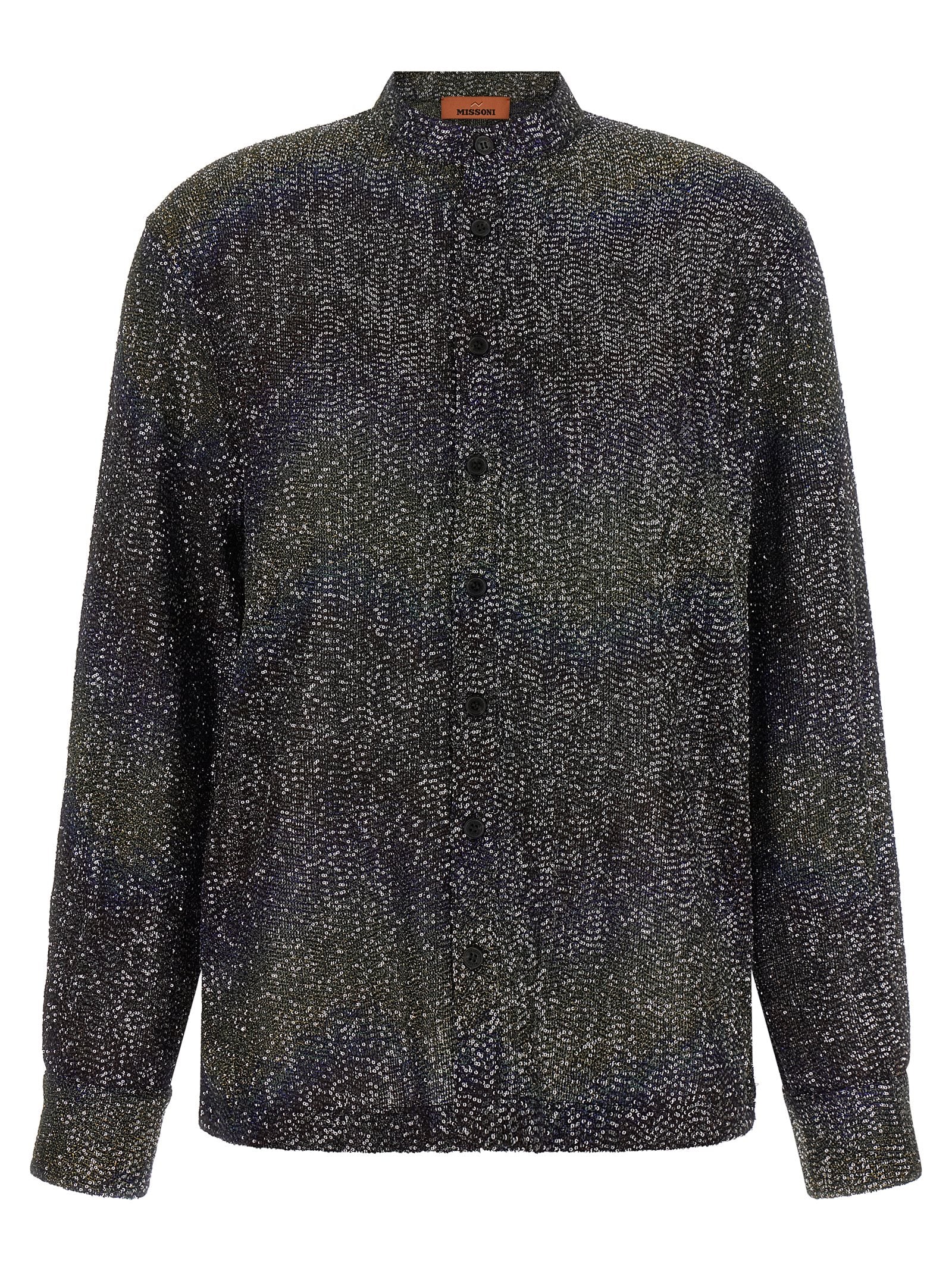 Sequin-Embellished Knit Shirt — Multicolor