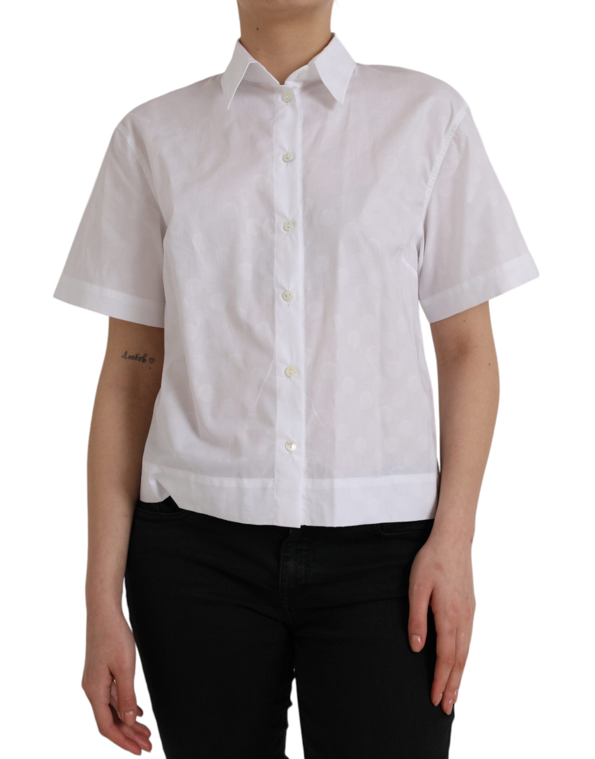Short-Sleeve Collared Cotton Polo Shirt — White