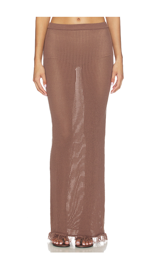 SNDYS Priya Crochet Maxi Skirt in Brown. S. Also in XS