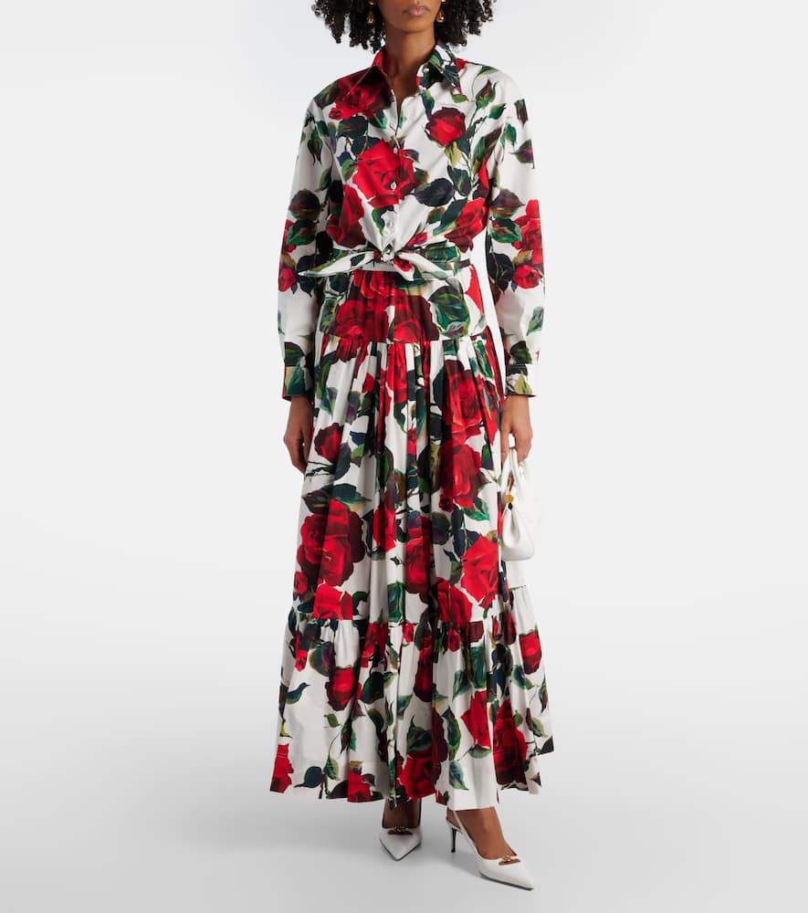 Floral tiered cotton maxi skirt