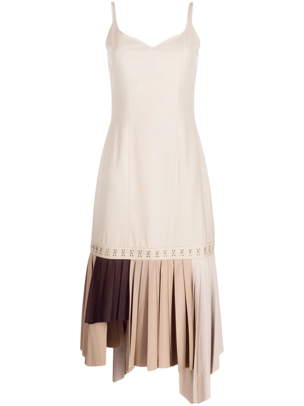 Sleveless pleated midi dress - Brown