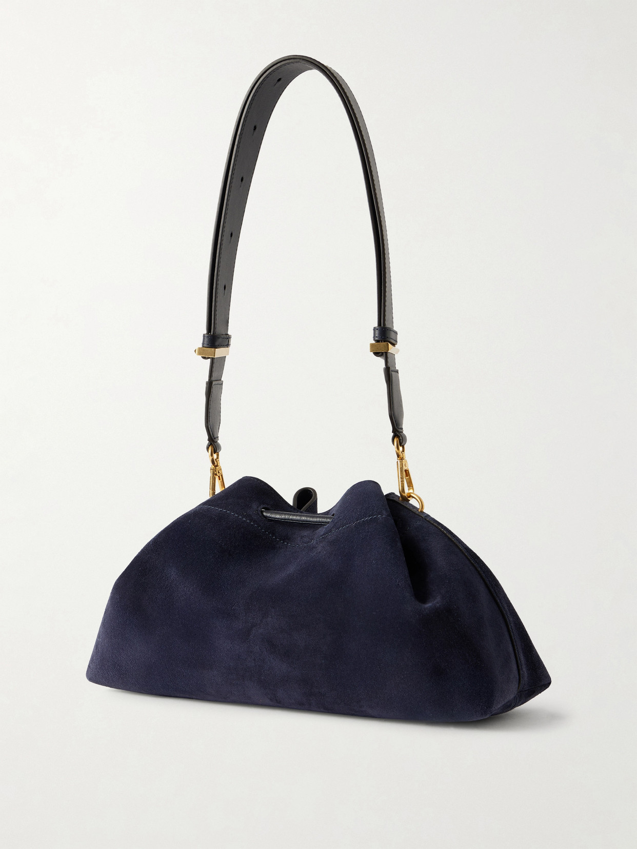 Cinch Medium Leather-trimmed Suede Shoulder Bag - Blue