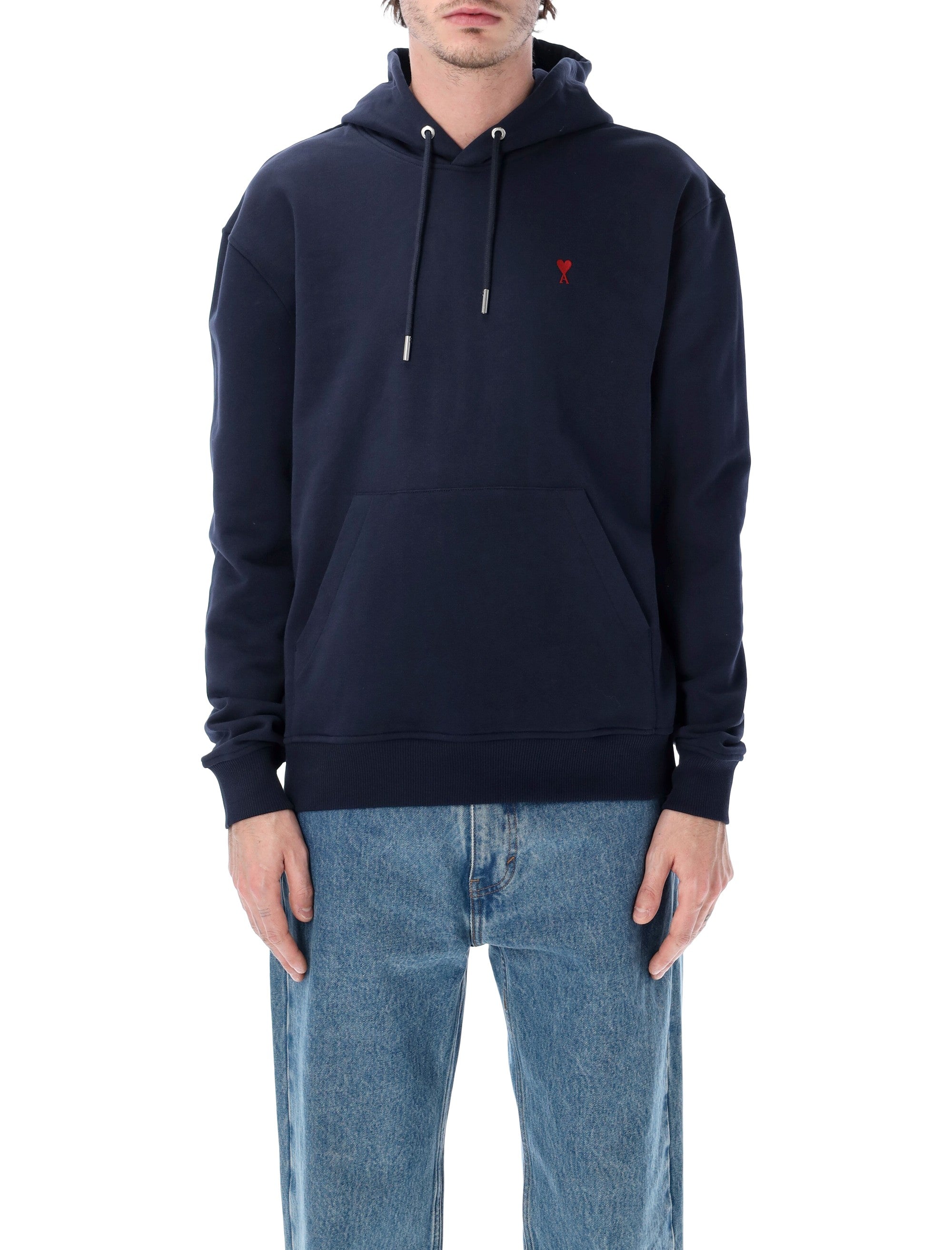 Relaxed Cotton Hoodie with Drawstring Hood and Embroidered Heart Logo