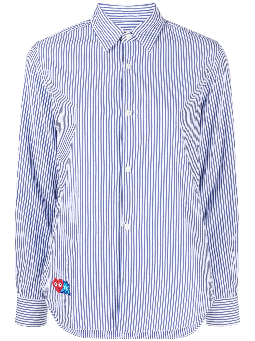 X Invader pixelated-heart striped shirt - White